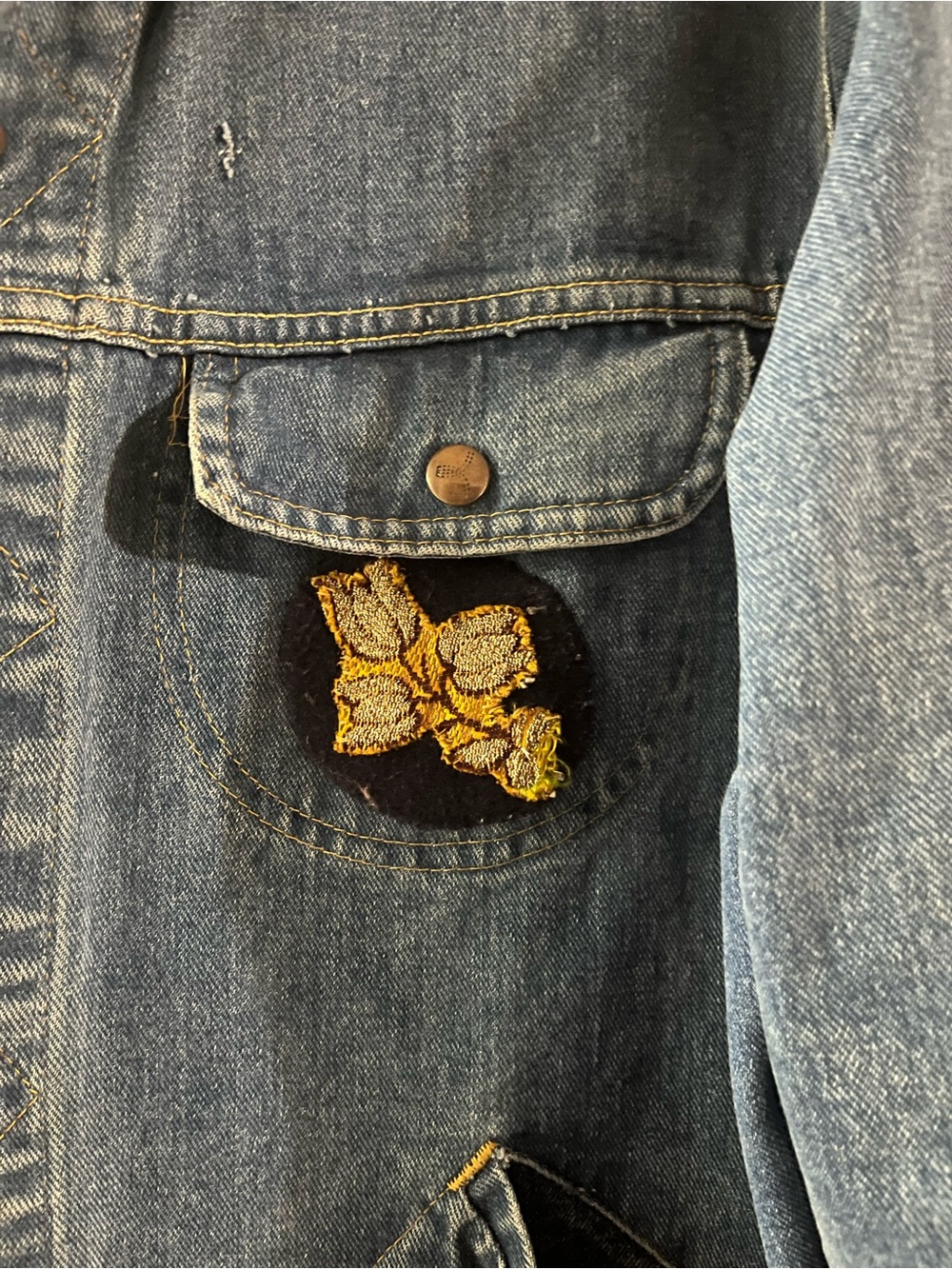 Upcycled Vintage Denim Jacket with Embroidered Patchwork - Blue - Picture 5 of 11